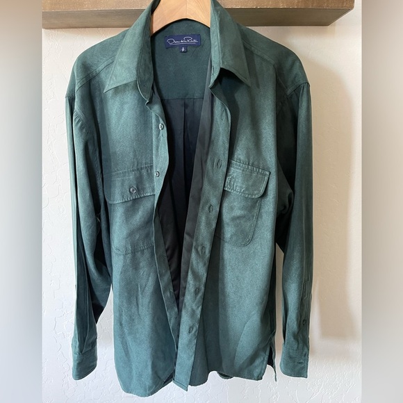Oscar De La Renta| Teal Velvety Button Down Long Sleeve Blouse, Size Small••• - Picture 2 of 14